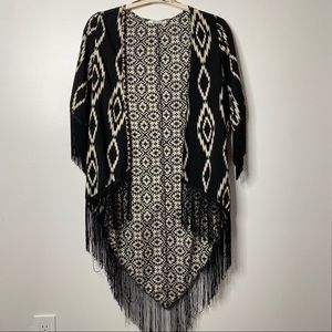 Rumors | Black and Ivory Tribal Print Fringe Kimono